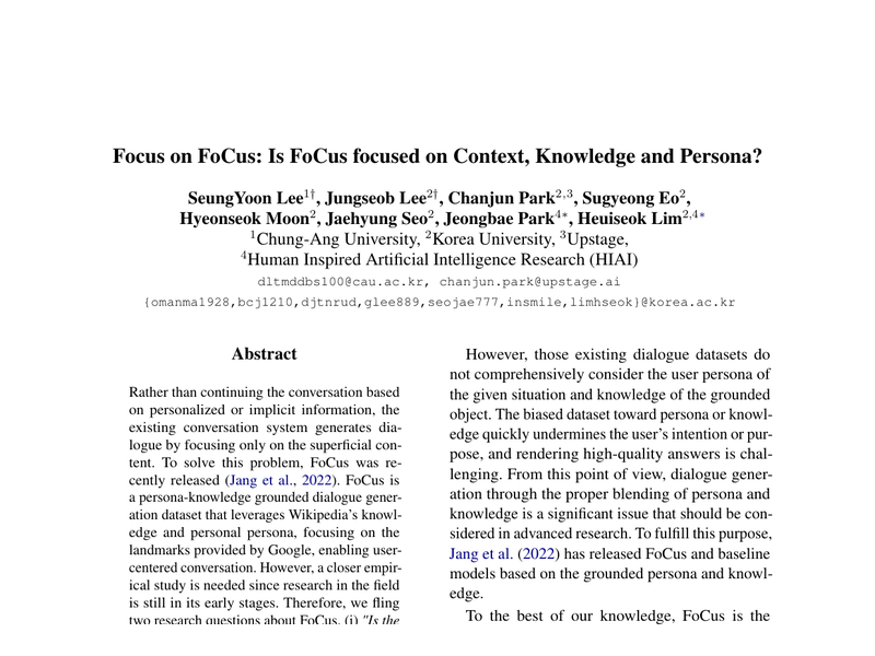 Focus on FoCus: Is FoCus focused on Context, Knowledge and Persona? teaser