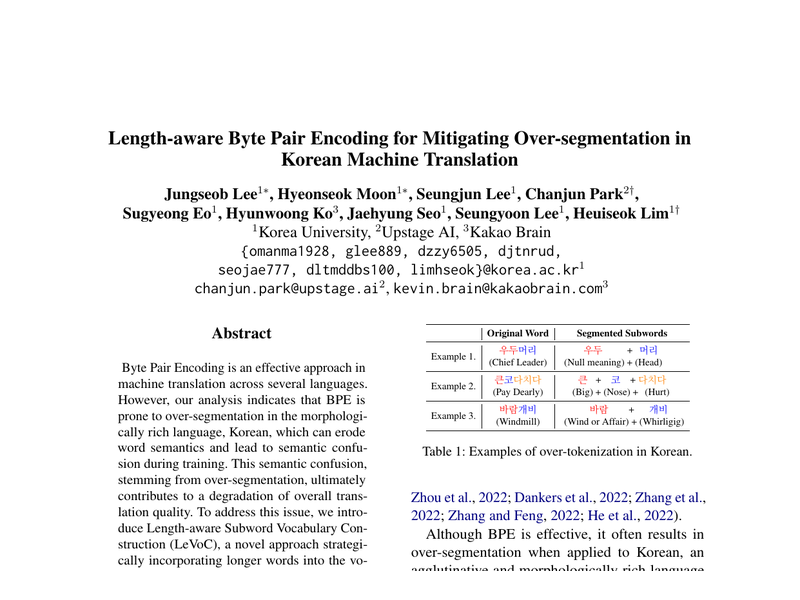 Length-aware Byte Pair Encoding for Mitigating Over-segmentation in Korean Machine Translation teaser