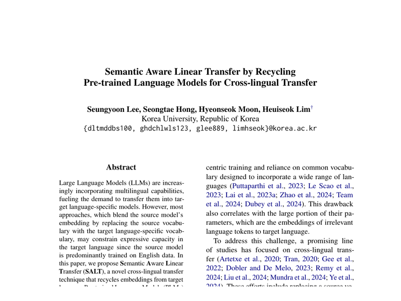 Semantic Aware Linear Transfer by Recycling Pre-trained Language Models for Cross-lingual Transfer teaser